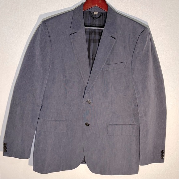 Burberry London Blazer 54R Charcoal Textured Cotton Ramie Blend – Check Lining